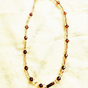 New necklace hand made brown glass beads with bronze spacers length flat 15"